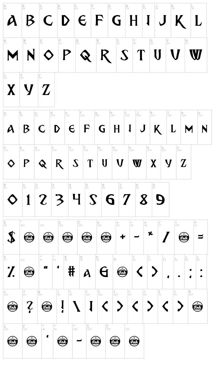Breathe Fire font map